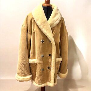 Braefair Leather Double-Breasted Faux Fur Coat L